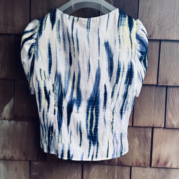 DKNY Women's Short Puff Sleeve Ruched Tie Dye Blouse Top Size XL - Picture 12 of 15